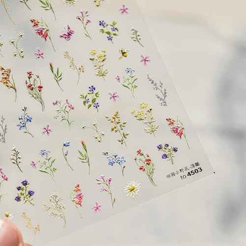 JMEOWIO 3D Embossed Flower Nail Art Stickers Decals Self-Adhesive 5D Spring Summer Floral Nail Supplies Nail Art Design Decoration Accessories 1 Sheets