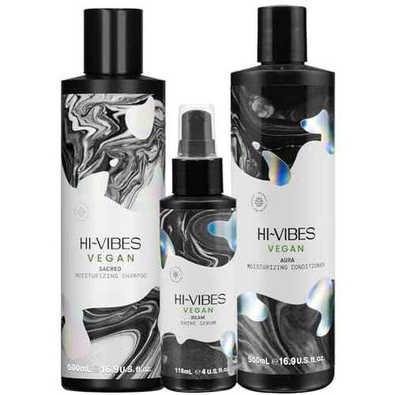 MOEHAIR Hi-Vibes Vegan Shampoo, Conditioner and Serum | Argan Oil Shampoo and Conditioner Set with Anti Frizz Hair Serum | Infused With Avocado, Sunflower, and Coconut Oil | Sulfate and Paraben Free
