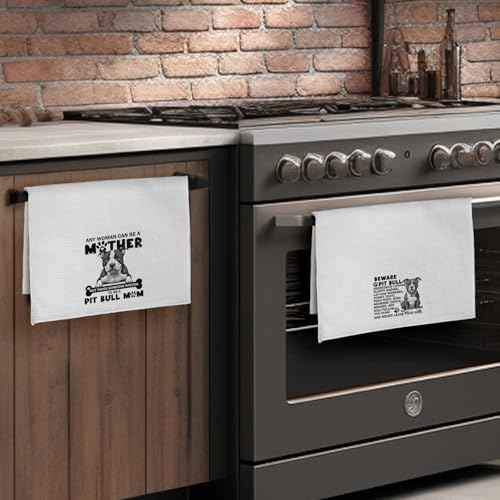 Pitbull Kitchen Towels Set - Decorative Hand Dish Tea Towels for Women, Mom Gifts - Beware Dog Design 16x24 Inch