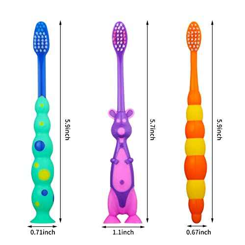 Toddler Toothbrush Pack - 24 Pieces, Soft Bristle Animal Toothbrushes with Covers, Suction Cup, Sensitive Teeth