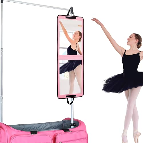 LPHUMEX Portable Pink Mirror Full Length for Dance, 33x13 Inch Hanging Mirror for Dance Bag, Lightweight Folding Travel Mirror Dance Competition Must Haves