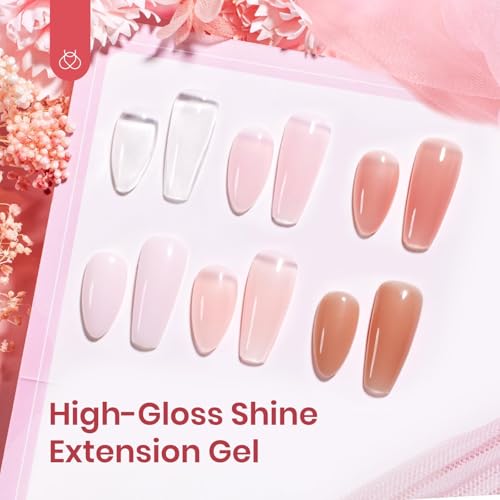 Beetles Poly Nail Gel Kit - 6 Colors Jelly Nude Extension Kit with Slip Solution Builder Nail Enhancement for Beginner & Professional Long Lasting DIY Home Christmas Gift for Women, UV & LED Needed