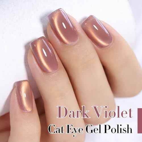 Double Rhythm 15ML Ice Glass Cat Eye Gel Polish with Magnet Holographic Glitter Shimmer Translucent Sheer Color Salon Soak Off Magnetic Nail at Home (Golden Violet-MC1129)
