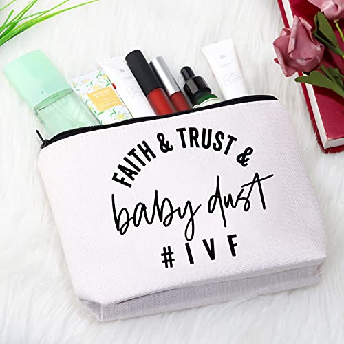 GJTIM IVF Warrior Makeup Bag Faith Trust and Baby Dust IVF IUI Transfer Day Gift Inspirational Infertility Gift (Faith Trust Baby Dust Bag)