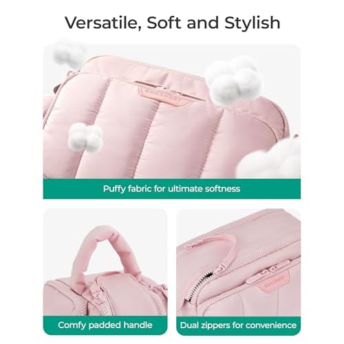 Travel Toiletry Bag for Women, Wide-open Makeup Bag Organizer, Puffy Make Up Case, Large Capacity Cosmetic Organizer for Women for Travel Essentials Toiletries Accessories (Nude Pink)
