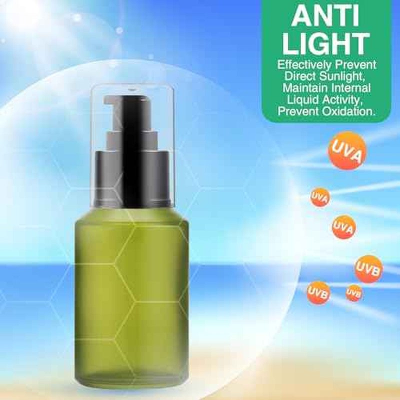 3PCS 60ML/2OZ Empty Green Frosted Glass Bottles with Pump Refillable Vial Cosmetic Dispenser Jars Storage Travel Lotion Container Portable Sample Bottle for Toiletries,Foundation,Cream,Gel,Lotion