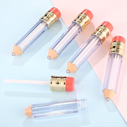 Blulu 48 Pcs 5 ml Empty Pencil Lip Gloss Tubes Bulk, Pencil Shaped Lip Gloss Containers Clear Mini Refillable Lips Balm Tubes DIY Cute Teacher Appreciation Gift for Women Girls Teacher Christmas Gift