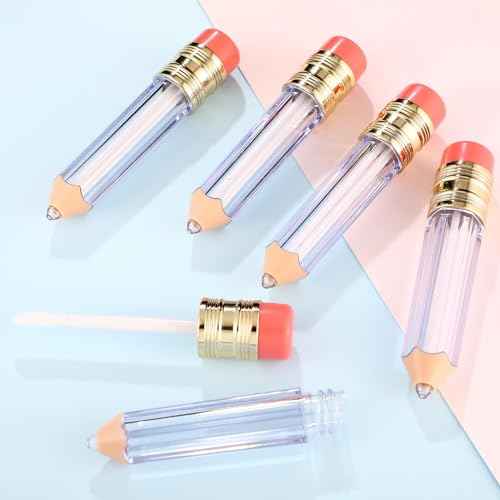 Blulu 24 Pcs 5 ml Empty Pencil Lip Gloss Tubes Bulk, Pencil Shaped Lip Gloss Containers Clear Mini Refillable Lips Balm Tubes DIY Cute Teacher Appreciation Gift for Women Girls Teacher Christmas Gift