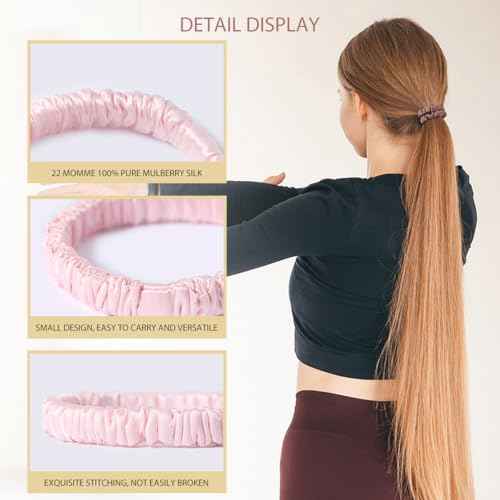 22 Momme 100% Pure Mulberry Silk Scrunchies (10 PCS) - Small Hair Elastics and Ties for Women Sleep, Hair Care No Damage, Black*5+Brown*5