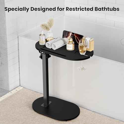 Bamboo Bathtub Table with Adjustable Height, Freestanding Bath Tray Caddy Board Tub Organizer, House Warming Gift, New Home, Anniversary Wedding Gifts, Bridal Shower Gift for Women