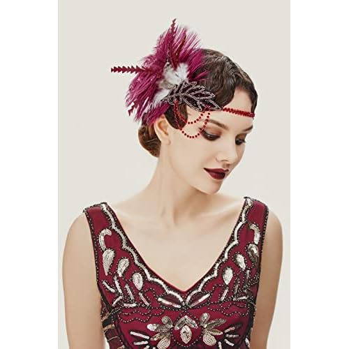 BABEYOND 1920s Headpiece Flapper Headband - Roaring 20's Sequined Showgirl Hair Band with Feather
