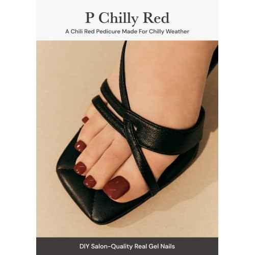 ohora Semi Cured Gel Pedi Strips (P Chilly Red) - Works with Any Pedi Lamps, Salon-Quality, Long Lasting, Easy to Apply & Remove - Includes 2 Prep Pads, Pedi File & Wooden Stick