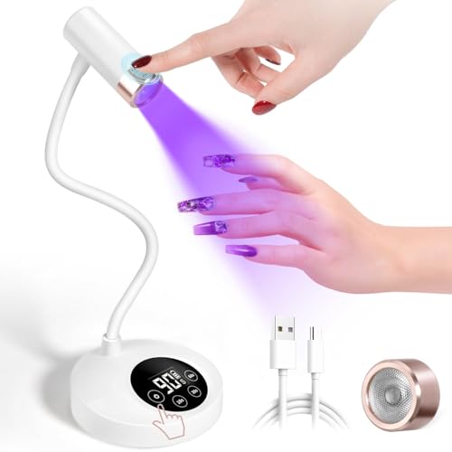 AORAEM UV LED Nail Lamp, Rechargeable Gooseneck Lamp for Gel Nails 12W Quick Dry LED Nail Light Bueaty Dryer with 4 Timers & Auto Sensor, Professional Flash Cure Light for Gel Nails Home DIY White