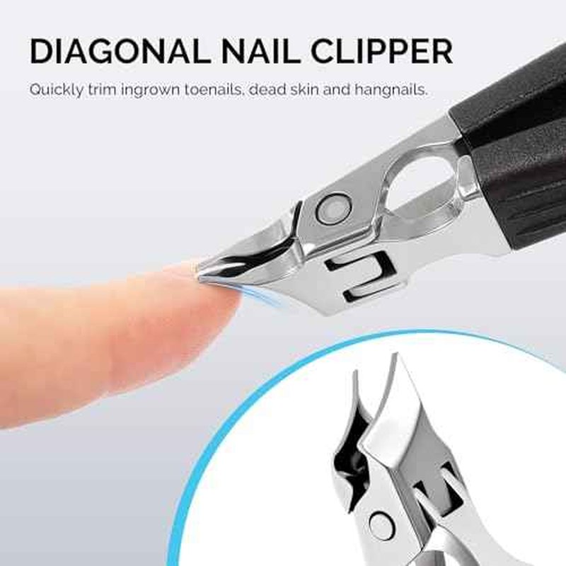MelodySusie Wide Jaw Opening Nail Clippers Set, 2 pcs Toenail Clippers for Seniors Thick Nails, Anti-Splash Curved and Slanted Nail Clippers for Men Women, Fingernail Cutter with Catcher, Black