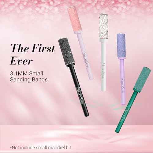 MelodySusie 120 Pcs Nail Drill Bits Small Sanding Bands for 3.1mm Mandrel Bit, 180 Fine Grit Nail File for Acrylic Nails Gel Manicures and Pedicure, Pink (Only Sanding Bands)