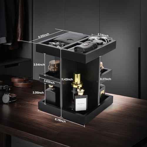 EXIN DECHEN Cologne Organizer for Men,Cologne Stand,3 Tier Large Capacity Wood Perfume Shelf with Rotate,Desk & Nightstand Organizer,Mens Husband Birthday Gifts Ideas,Christmas Gifts for Men(Black)