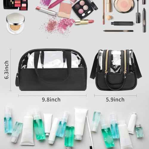 Ethereal Clear Makeup Bag, Large Opening TSA Approved Toiletry Bag Portable Cosmetic Bag for Women Tote Bag Waterproof Travel Makeup Bag Organizer