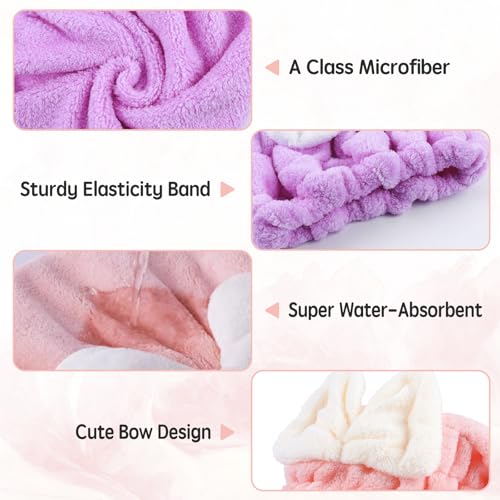 Microfiber Hair Drying Caps, 5-Pack Extra Soft and Ultra Absorbent Fast-Drying Hair Turban Wraps, Shower Caps for Girls and Women with Cute Bowtie Design£¨11" L x 10" W£©