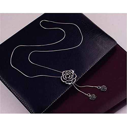 Cathercing Rhinestone Black Rose Pendant Long Necklace for Women Sweater Chain Statement Necklace Choker Adjustable Elegant Jewelry Crystal Accessories Dressy Collocation Winter Evening Party Wedding