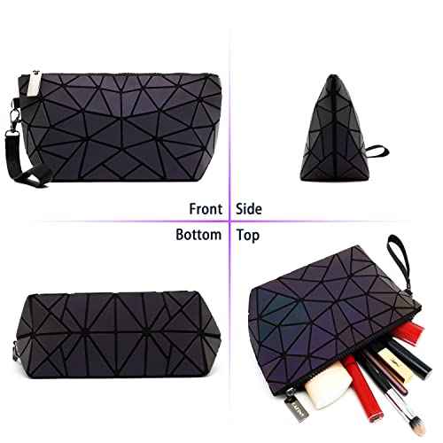 Holographic Makeup Bag Small Clutch Purses for Women Daily Use pouch bags Geometric Luminous Purse and Holographic Bags Small Wrist Purses and Cosmetic Pouch