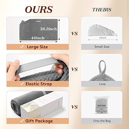 YFONG Large Hair Towel Wrap for Women, Super Absorbent Microfiber Hair Towel for Curly Hair, Fast Drying Hair Turbans with Elastic,Hair Drying Towel Wrap for Hair Care 26.3" X 40" (Dark Gray)