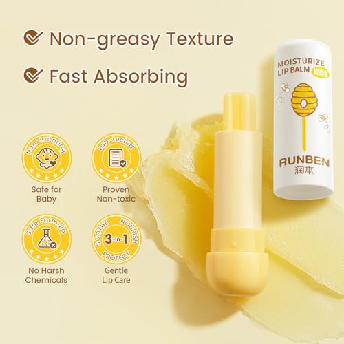 RUNBEN Kids Lip Balm Moisturizing Baby Lip Balm Gentle & Safe Lip Care for Toddler Chapped Lips, Birthday Christmas Gift for Family (0.14 oz)