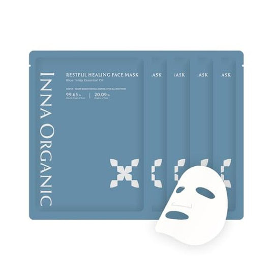INNA ORGANIC Sheet Mask - Sleep Well Glow, Overnight Renewal, Restful Healing, Sustainable & Clean Beauty (Pack of 5) | Blue Tansy Essential Oils Infused Skin Care | Luxury Clean Beauty