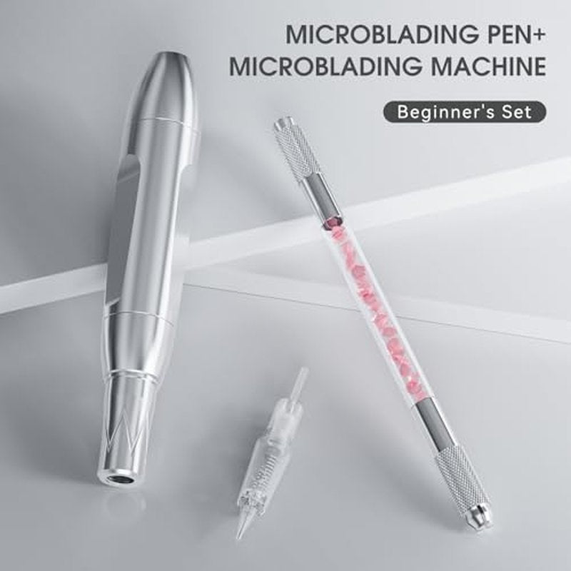 Charme Princesse Permanent Makeup Machine Tattoo Kit with Manual Pen Eyeliner Eyebrow Ruler Practice Skin Ring Cup Eyeliner Tattoo Supplies Pigments for Eyebrows EK516