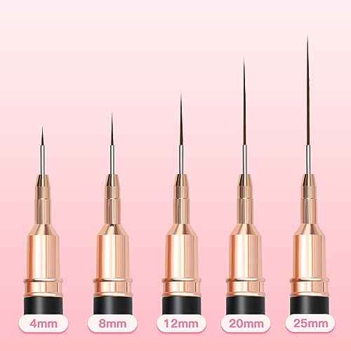 Metallic Nail Art Brushes, 5Pcs Liner Brush Set, UV Gel Polish Painting Art Design Pen for Long Lines, Thin Details, Fine Drawing Sizes 4/8/12/20/25mm(Black)