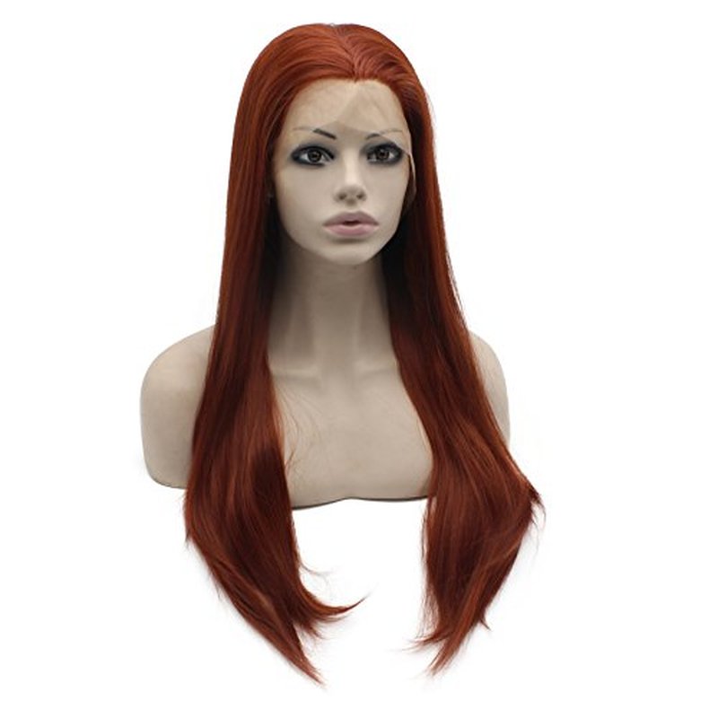 MX angel Long Straight Half Hand Tied Burgundy Red Synthetic Lace Front Wig Natural