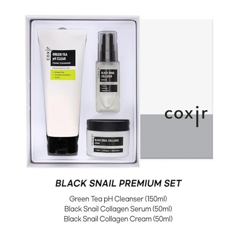 coxir BLACK SNAIL GIFT SET | Birthday Gifts | Black Rice, Snail Mucin, Collagen, Peptide | Firming, Moisturizing, Repairing, Korean Skin Care,Holiday Gift Set,Christmas Gift Set