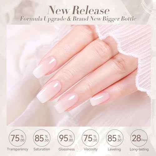 Born Pretty Milky White Gel Nail Polish Jelly White Sheer Translucent Neutral Gel Polish Hema-Free Soak Off Nail Art Gel 15ml, 0.54 Fl Oz