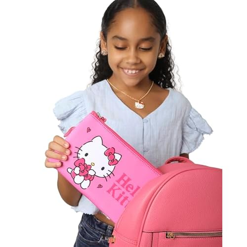 Hello Kitty Makeup Bag Official License, Pink Neoprene Zip Pouch for Travel, Cute Pencil Pouch and Pencil Bag