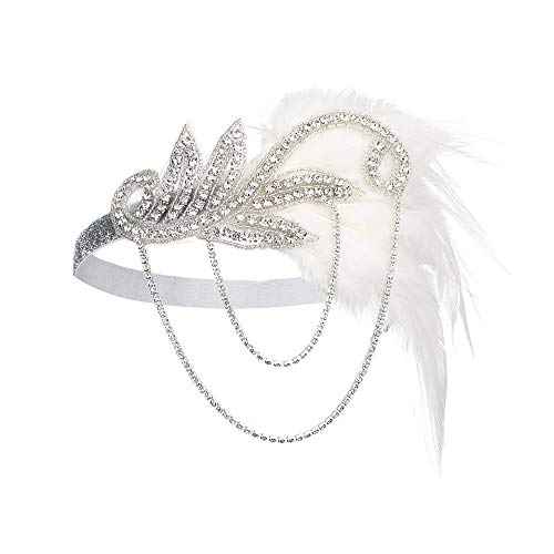 JISEN 1920s Flapper Vintage Peacock Feather Gatsby Beaded Tassel Headpiece