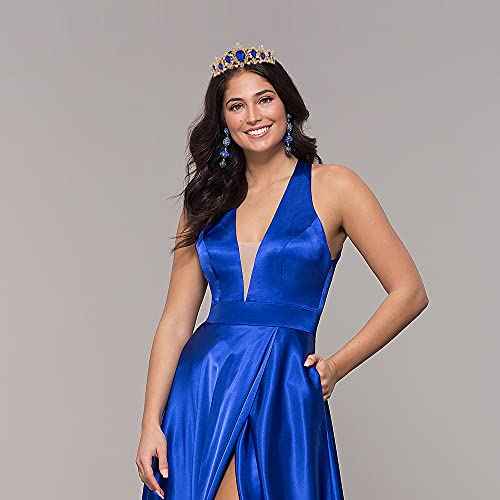 Audrey Descendants Costume Crown, Vofler Gold Tiara Royal Blue Crystal Headband Accessories for Women Queen Girl Bride Princess Quinceanera Birthday Wedding Pageant Prom Homecoming Halloween Party