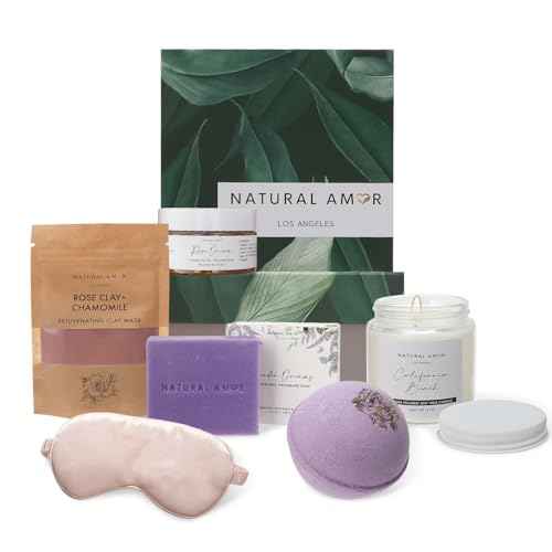 Natural Amor Spa Gift Set for Women 6 PCS? Relaxation Kit with Handmade Soap, Bath Bombs, Candle, Christmas Gift Box for Her, Self Care Birthday Gifts