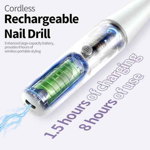Electric Nail Drill Kit Professional - 9 Speed Cordless Electric Nail File with LED Display, Portable Nail Drill Machine for Acrylic Gel Nails, Hand Feet Trimmer Buffer Tool for Women Men Baby White