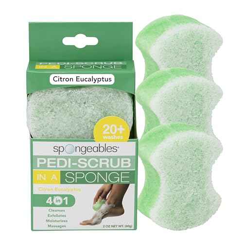 Spongables Pedi Scrub Foot Exfoliating 20+ Wash Sponge, Citron Eucalyptus, 3 Count