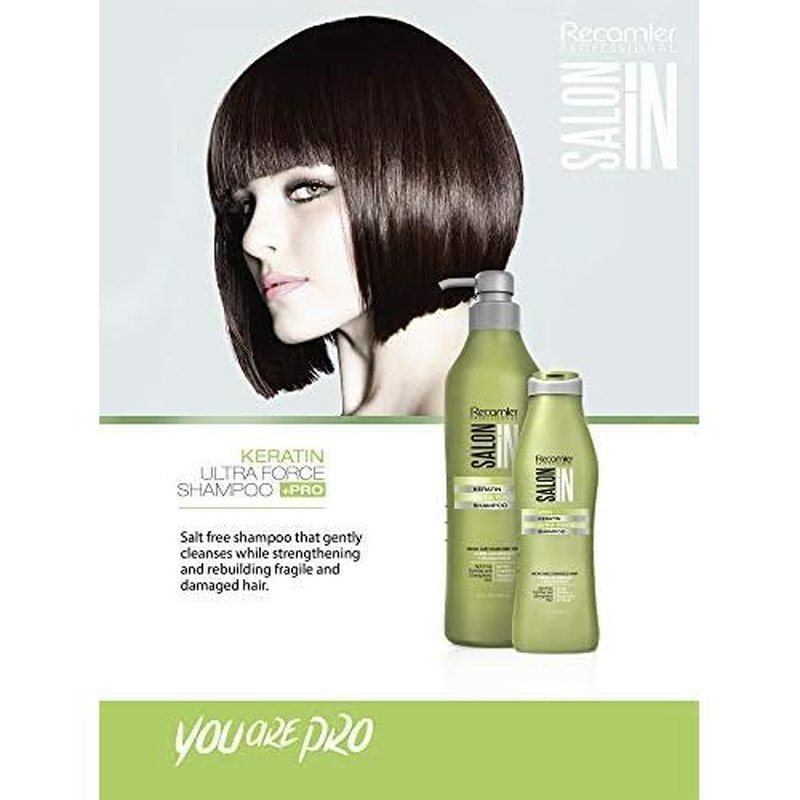 Recamier Professional Salon In +Pro Keratin Ultra Force Hair Shampoo, Conditioner and Serum Bundle 3 Piece kit