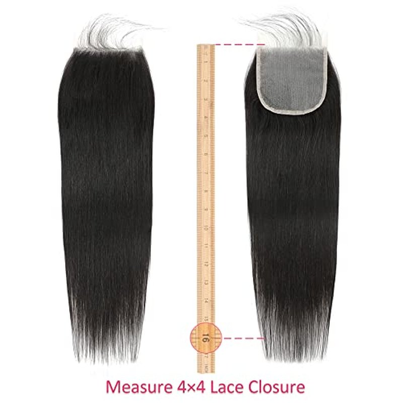 Straight 4x4 HD Lace Closure Human Hair,12A Transparent Lace Closure 100% Remy Human Hair Free Part Hand Tied Swiss Lace Closures Pre Plucked with Baby Hair Front Only Natural Black(20 Inch)