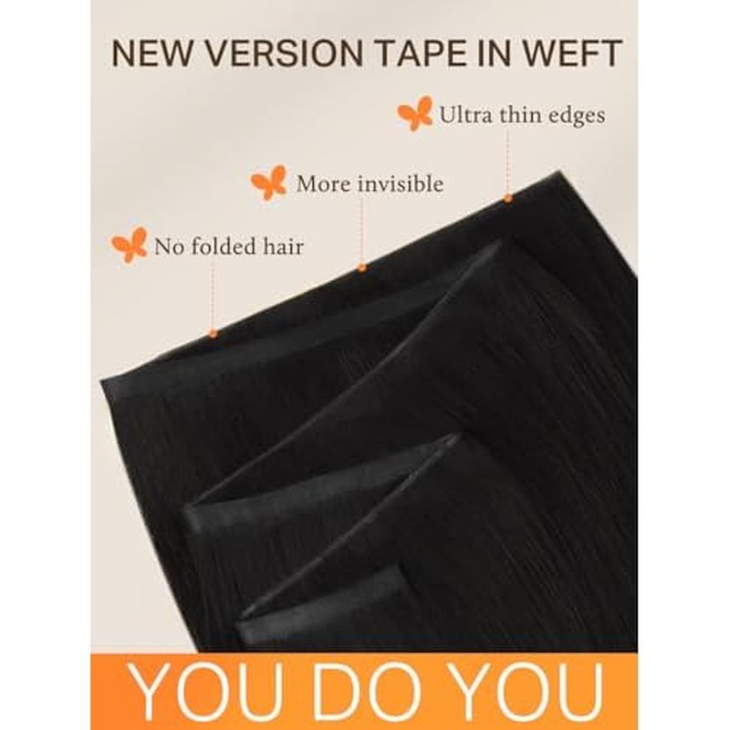 DOORES Tape in Weft Hair Extensions Human Hair, Natural Black 18 Inch 50g, Genius Seamless Extensions Long Wide Genius Seamless Weft Tape in Instant Install