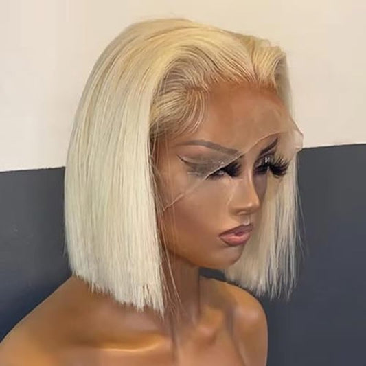613 Honey Blonde Bob Wig Human Hair HD Transparent 13X4 Straight Lace Frontal Short Bob Wigs For Black Women Glueless Wigs 100% Human Hair Pre Plucked Pre Cut Blonde Bob Lace Front Wigs With Baby Hair