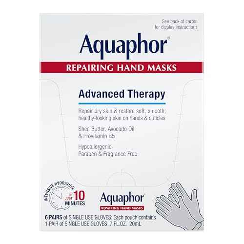 Aquaphor Repairing Hand Masks, Moisturizing Gloves for Dry Hands, Moisturizer for Dry Skin with Avocado Oil and Shea Butter, Pack of 6