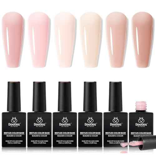 Beetles Rubber Base Gel Nail Polish, 6 Colors Nude Gel Polish Pink Peach Neutral Sheer French Tips Base Colors for Nails Base Flexible U V LED Soak Off Gel Kit for DIY Home Manicure Winter Nail Gifts