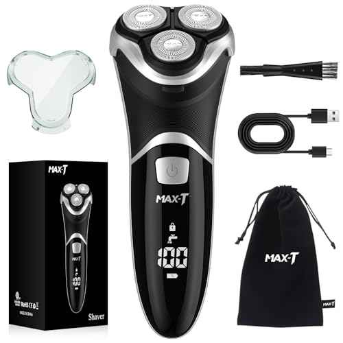MAX-T Men's Electric Shaver - Corded and Cordless Rechargeable 3D Rotary Shaver Razor for Men with Pop-up Sideburn Trimmer Wet and Dry Painless 100-240V Black (Metal Black)