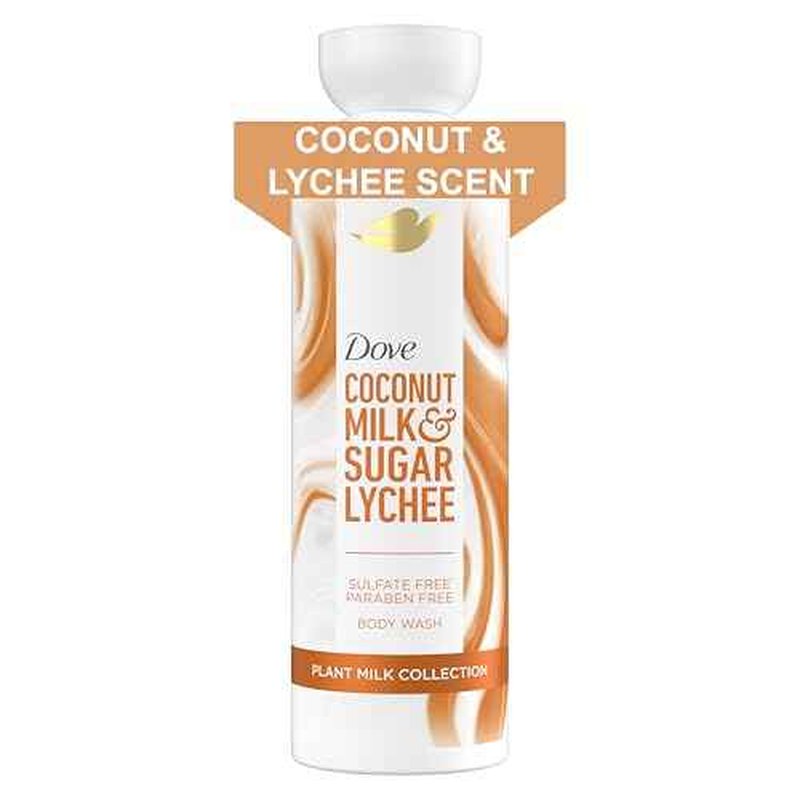Dove Plant Milk Cleansing Body Wash Coconut & Lychee for Moisturized Skin Gentle Cleanser, No Sulfate Cleansers or Parabens, 98% Biodegradable 17.5 fl oz