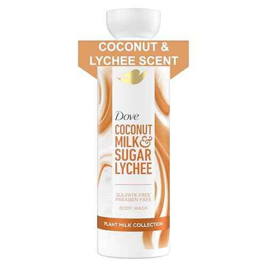 Dove Plant Milk Cleansing Body Wash Coconut & Lychee for Moisturized Skin Gentle Cleanser, No Sulfate Cleansers or Parabens, 98% Biodegradable 17.5 fl oz