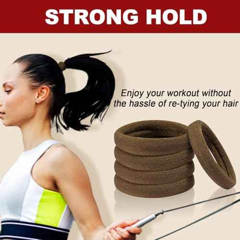IKOCO 150PCS Hair Ties No Damage for Women, Ouchless Cotton Hair Ties for Thick Hair, Brown