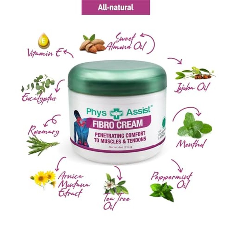 PhysAssist Fibromyalgia Cream Deep Soothing for Body, Back, Neck, Feet, Legs, Hands. 3 jars of 4 OZ (12 OZ)