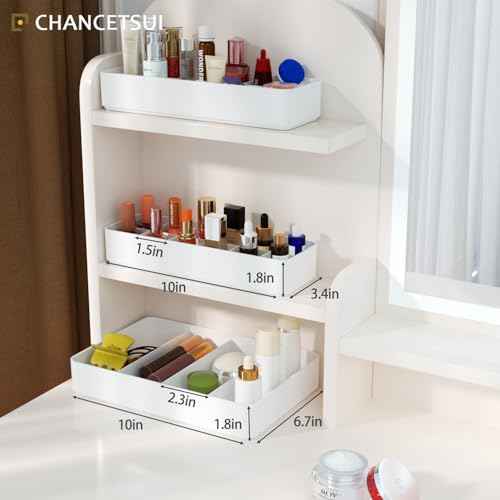 Stackable Drawer Organizer, 3 PCS Versatile Bathroom and Vanity Drawer Organizers Trays Makeup Organization and Storage Set for Lipstick, Lip Gloss, Nail Polish, Cosmetics, Skincare, Jewelry, White